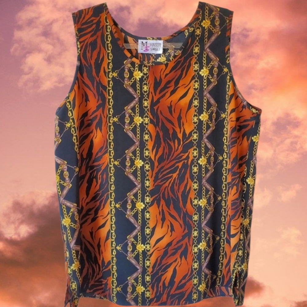 Vintage Chain & Tiger Print Tank Top